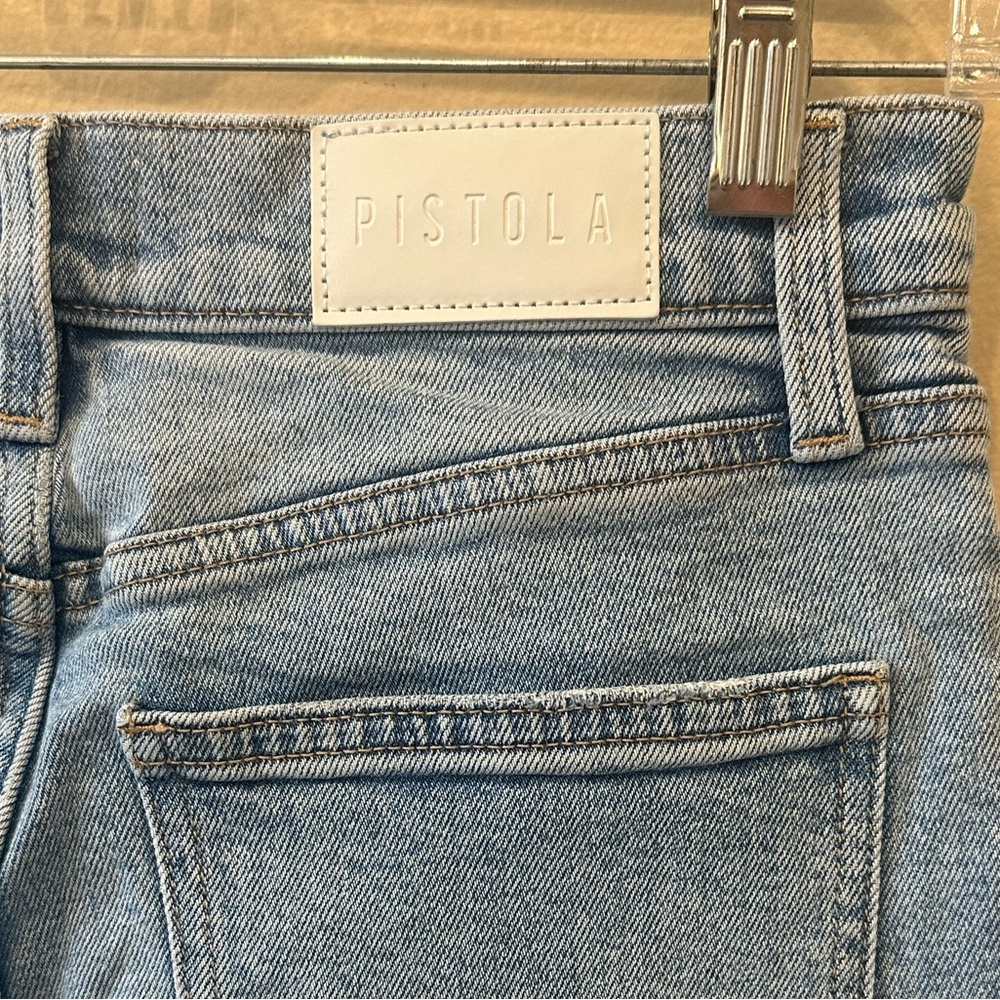 Pistola Lana Light Wash Wide Leg Cropped Jeans Raw Hem High Rise Size 27 - Picture 7 of 10